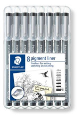 Liner, sada, 8 rznych hrbok, STAEDTLER "Pigment liner 308", ierna