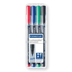 Permanentn popisova, sada, OHP, 1 mm, STAEDTLER "Lumocolor 317 M", 4 rzne farby