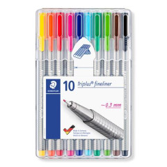 Liner, sada, 0,3 mm, STAEDTLER "Triplus STAEDTLER Box", 10 rznych farieb