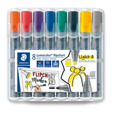 Popisova na flipchart, mix sada, 2/2-5 mm, STAEDTLER "Lumocolor 356", 8 rznych farieb