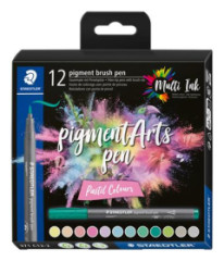 Fixka v tvare tetca, sada, STAEDTLER "Pigment brush 371", 12 rznych pastelovch farieb
