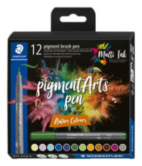 Fixka v tvare tetca, sada, STAEDTLER "Pigment brush 371", 12 rznych prrodnch farieb