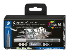 Fixka v tvare tetca, sada, STAEDTLER "Pigment 372", 6 rznych odtieov iernej a sivej