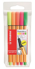 Liner, sada, 0,4 mm, STABILO "Point 88 Mini Neon", 5 rznych farieb