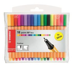 Liner, sada, 0,4 mm, STABILO "Point 88 Mini Neon", 18 rznych farieb