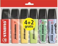 Zvrazova, sada, 2-5 mm, STABILO "Boss Original", 4+2 rzne pastelov farby