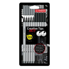 Liner, sada, STABILO "Creative Tips ARTY", ierna, siv, 5 rznych hrbok