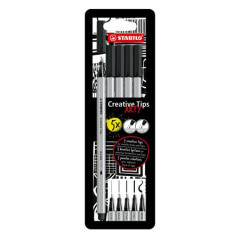 Liner, sada, STABILO "Creative Tips ARTY", ierna, 5 rznych hrbok