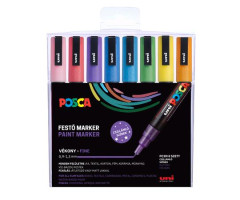 Dekoran popisova, sada, 0,9-1,3 mm, UNI "Posca PC-3ML", 8 rznych trblietavch farieb