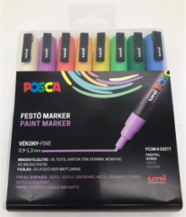 Dekoran popisova, sada, 0,9-1,3 mm, UNI "Posca PC-3M", 8 rznych pastelovch farieb