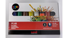 Dekoran popisova, sada, 8 mm, zrezan hrot, UNI "Posca PC-8K", 8 rznych farieb