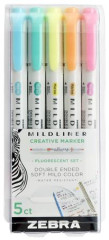 Zvrazova, sada, 1,0/3,5 mm, obojstrann, ZEBRA "Mildliner Fluorescent", 5 farieb
