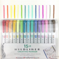 Zvrazova, sada, 1,4/4 mm, s 2 hrotmi, ZEBRA "Mildliner Highlighter", 15 rznych farieb