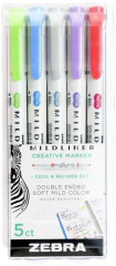 Zvrazova, sada, 1,0/3,5 mm, obojstrann, ZEBRA "Mildliner Cool & Refined", 5 farieb