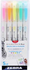 Fixky, sada, obojstrann, ZEBRA "Mildliner Fluorescent", 5 farieb