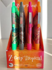 Gukov pero, displej, 0,27 mm, stlac mechanizmus, ZEBRA "Z-Grip Tropical", kk, 4 rzne vzory