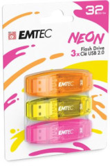 USB k, 32GB, 3 ks, USB 2.0, EMTEC "C410 Neon", oranov, lt, ruov