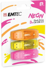 USB k, 8GB, 3 ks, USB 2.0, EMTEC "C410 Neon", oranov, lt, ruov