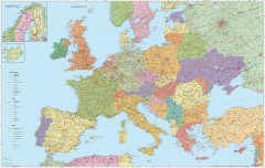 Nstenn mapa, 136x90 cm, kovov lita, cestn mapa Eurpy, STIEFEL - vrobok v AJ a NJ