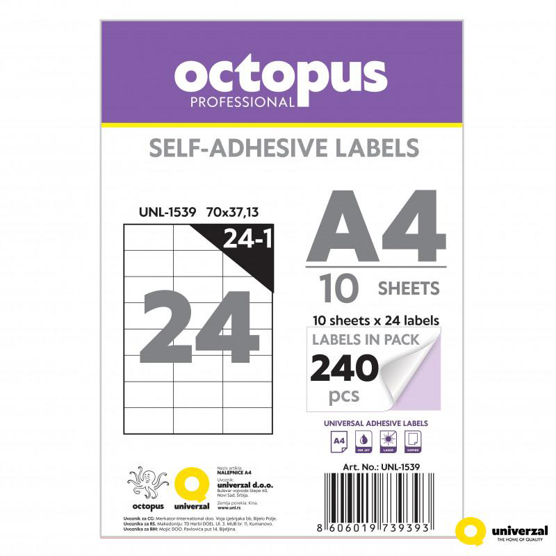 Etikety samolepiace OCTOPUS 70x37mm /10hárkov - 24ks na hárku