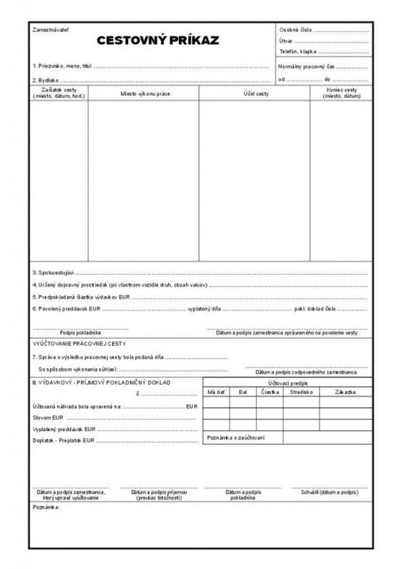 Cestovný príkaz A4