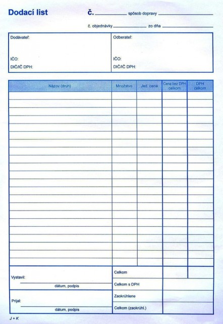 Dodací list A4 s DPH samoprepis