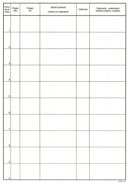 Podací denník - registratúrny A4 96 listov
