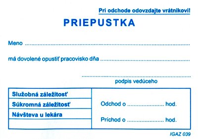 Priepustka A7 blok 100 listov