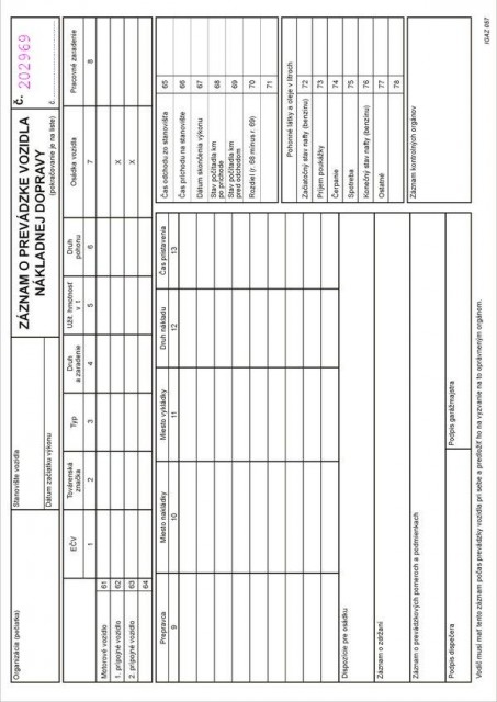 Záznam o prevádzke nakladného vozidla A4