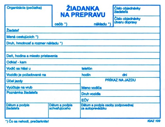 Žiadanka na prepravu A6 100 listov