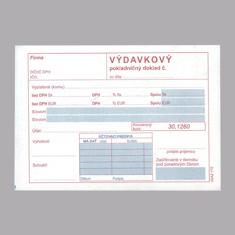 Výdavkový pokladničný doklad samoprepis A6 s DPH dvojfarebný