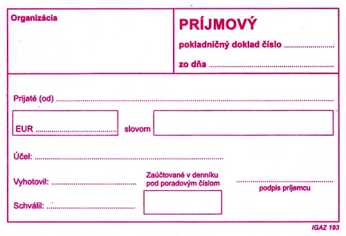 Príjmový pokladničný doklad bez DPH obyčajný 100 listov