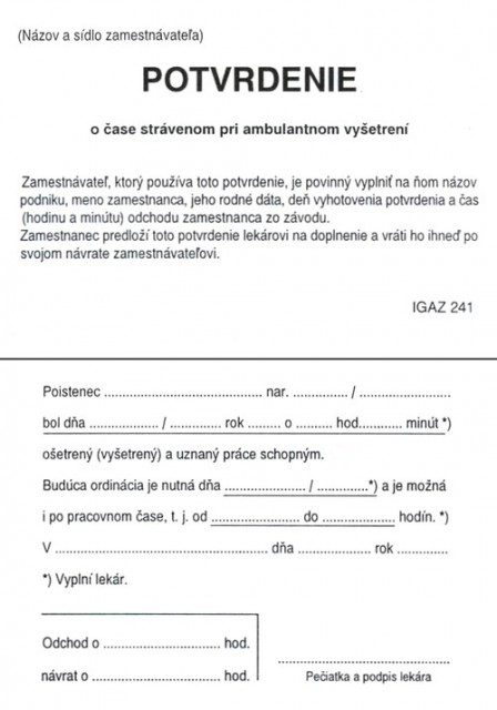 Potvrdenie o čase strávenom pri vyšetrení A7