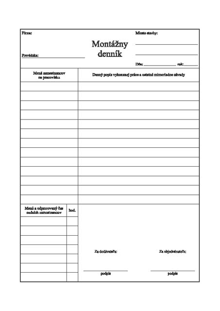 Montážný denník A4 100 listov