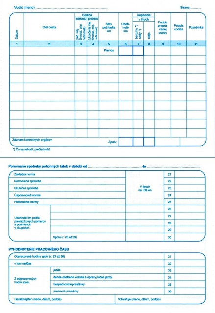 Záznam o prevádzke vozidla osobnej dopravy A5 100 listov
