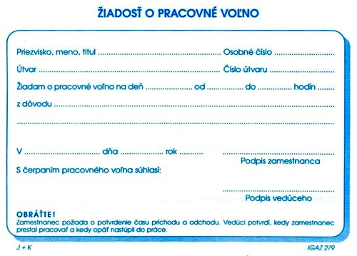 Žiadosť o pracovné voľno A6