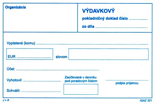 Výdavkový pokladničný doklad bez DPH samoprepis