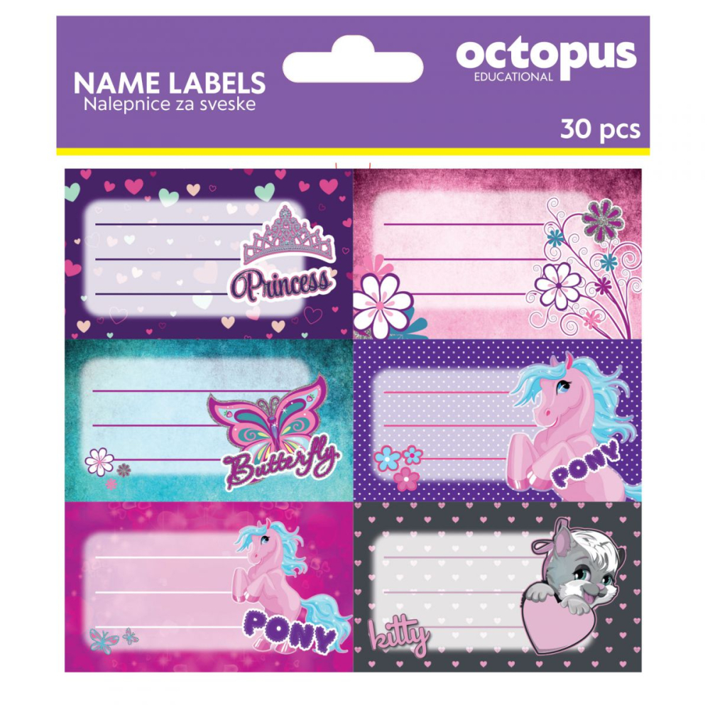 Štítky na zošit/30ks mix OCTOPUS