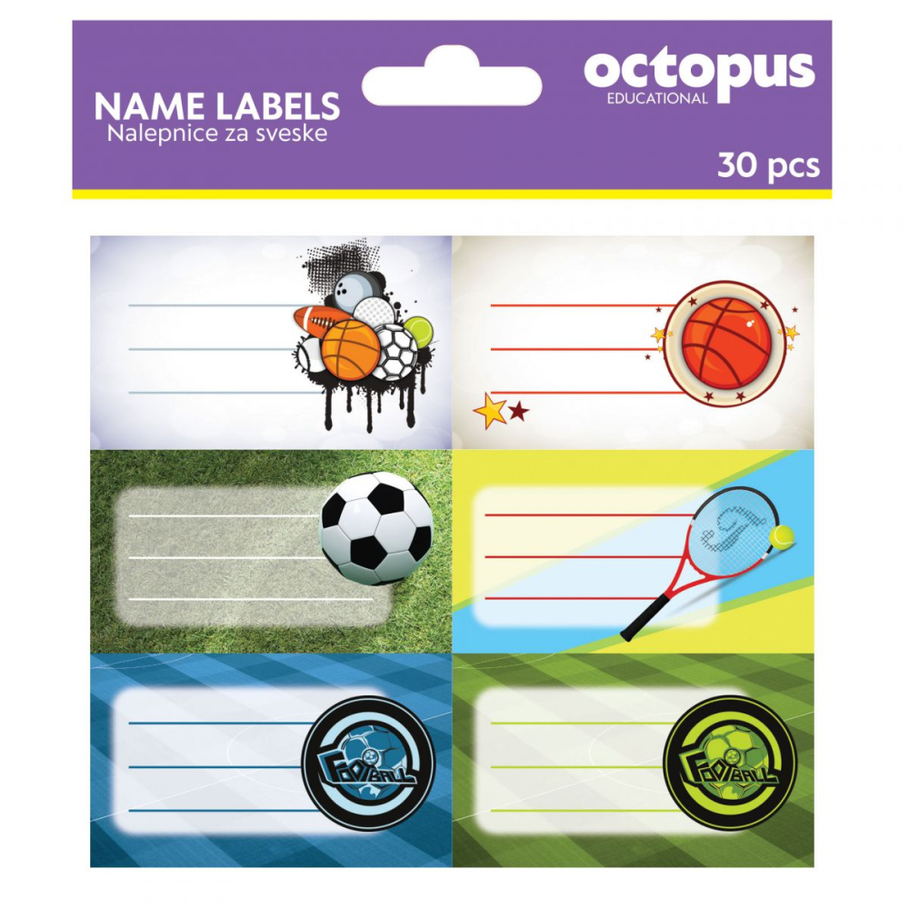 Štítky na zošit/30ks mix OCTOPUS