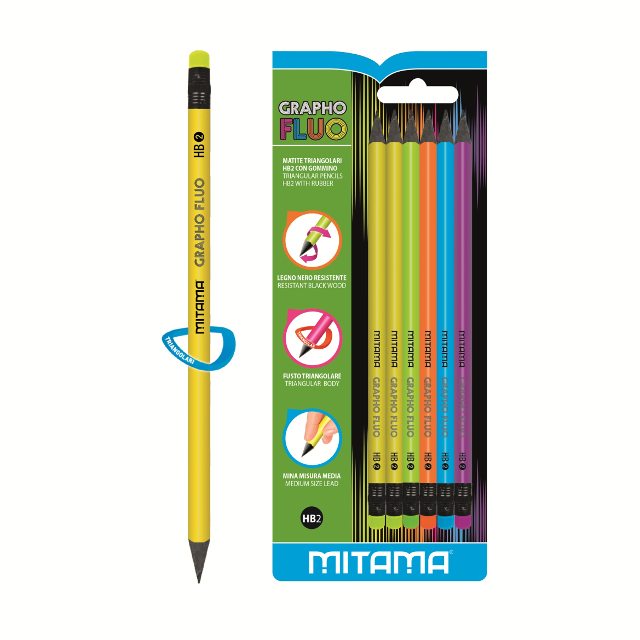 Ceruzka MITAMA HB s gumou /6 fluo
