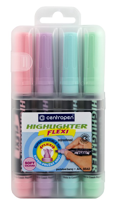 Zvýrazňovač Centropen 8542/4 Flexi soft pastel sada