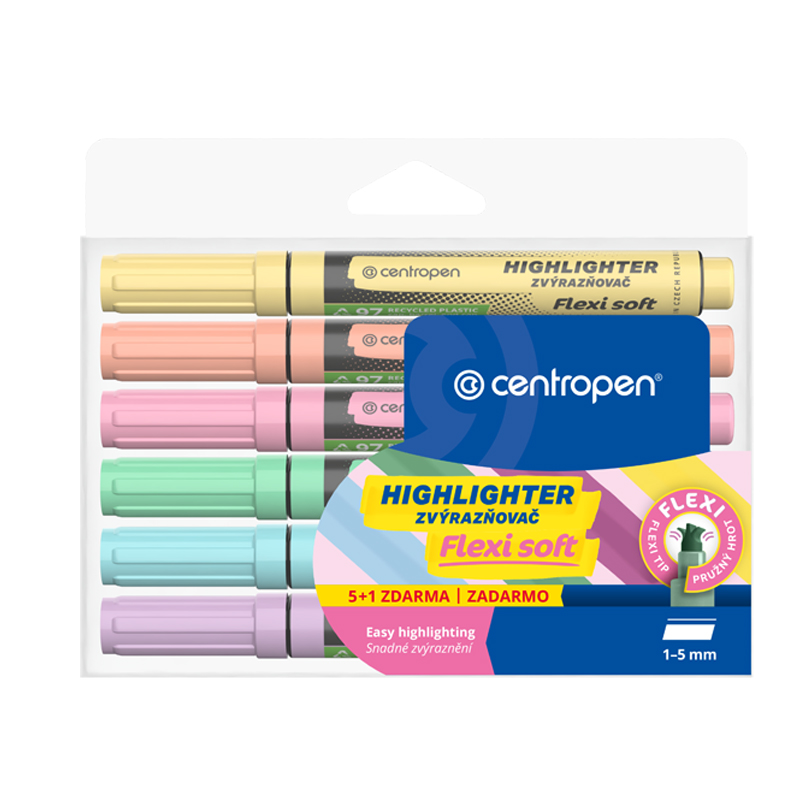 Zvýrazňovač Centropen 8542/6 Flexi soft pastel sada