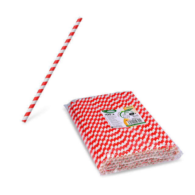 Slamky papierové JUMBO/100 25cm červená špirála 8mm