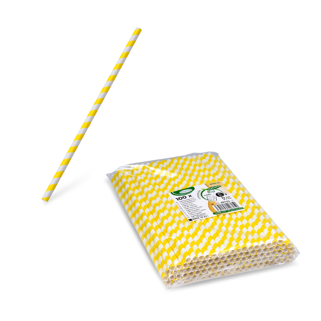 Slamky papierové JUMBO/100 25cm žltá špirála 8mm