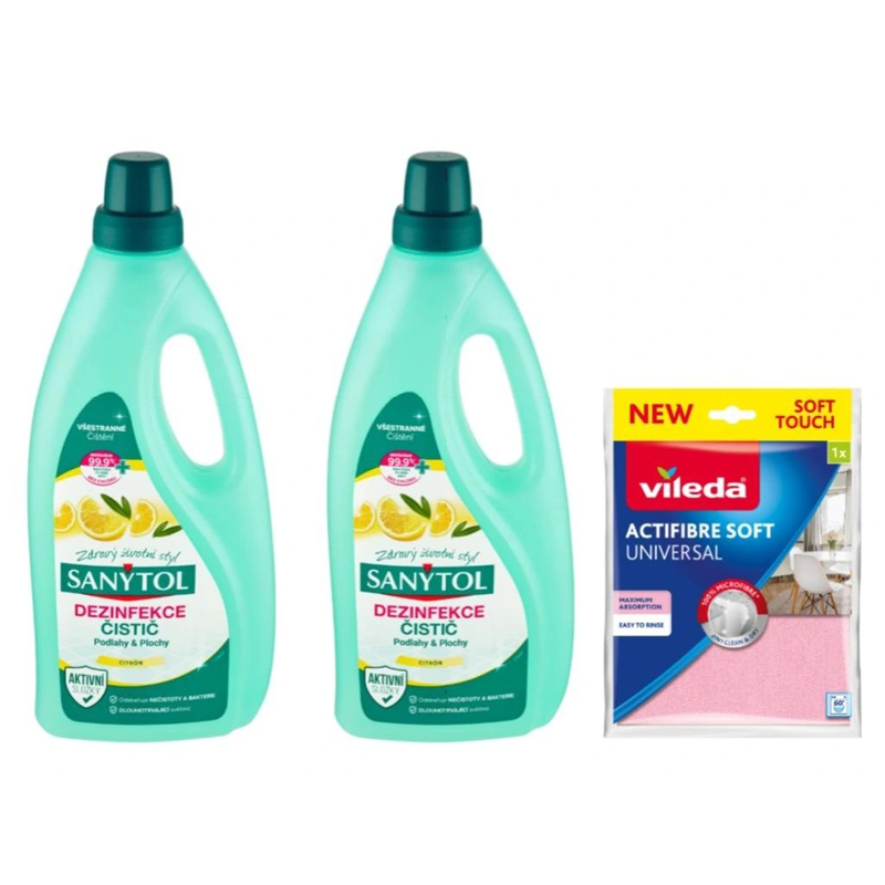 SANYTOL univerzál 2x1l na podlahy citrus + utierka VILEDA