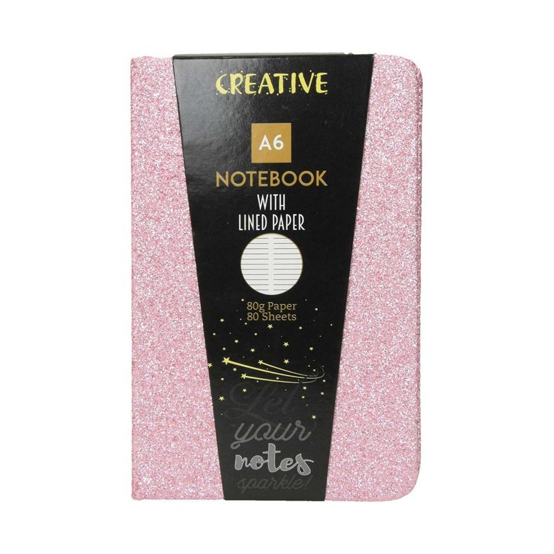 Zápisník A6 linkovaný 80l glitter 9x14cm mix farieb