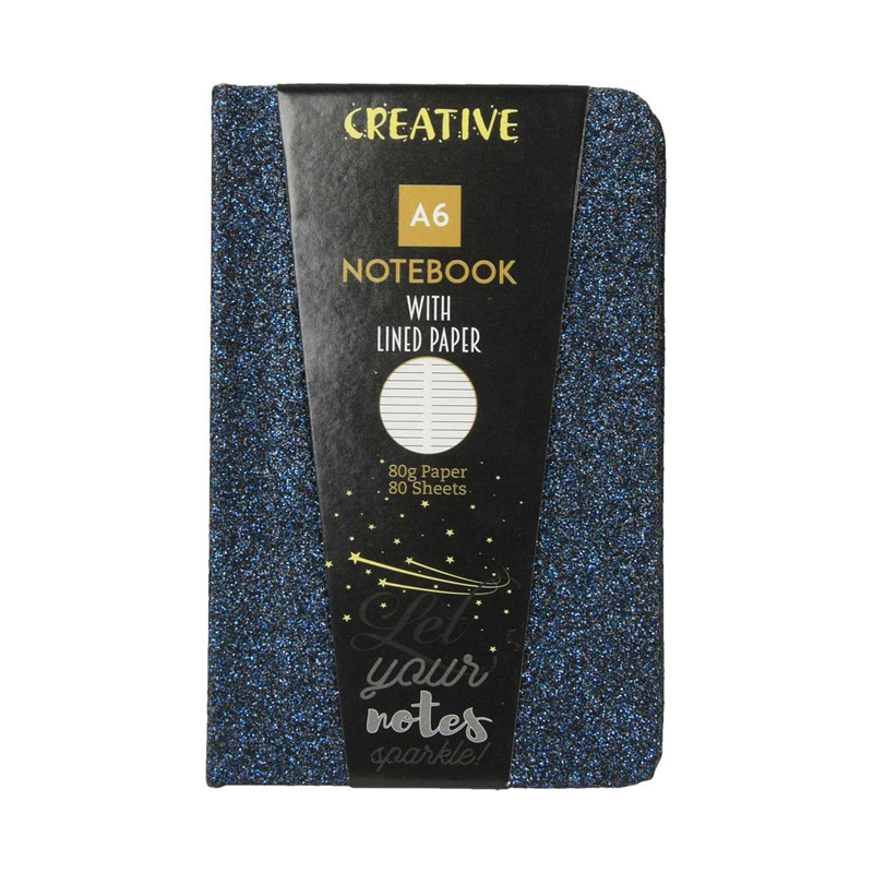 Zápisník A6 linkovaný 80l glitter 9x14cm mix farieb