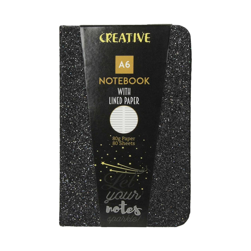Zápisník A6 linkovaný 80l glitter 9x14cm mix farieb
