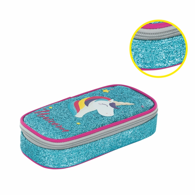 Púzdro na ceruzky UNICORN modré glitter PP
