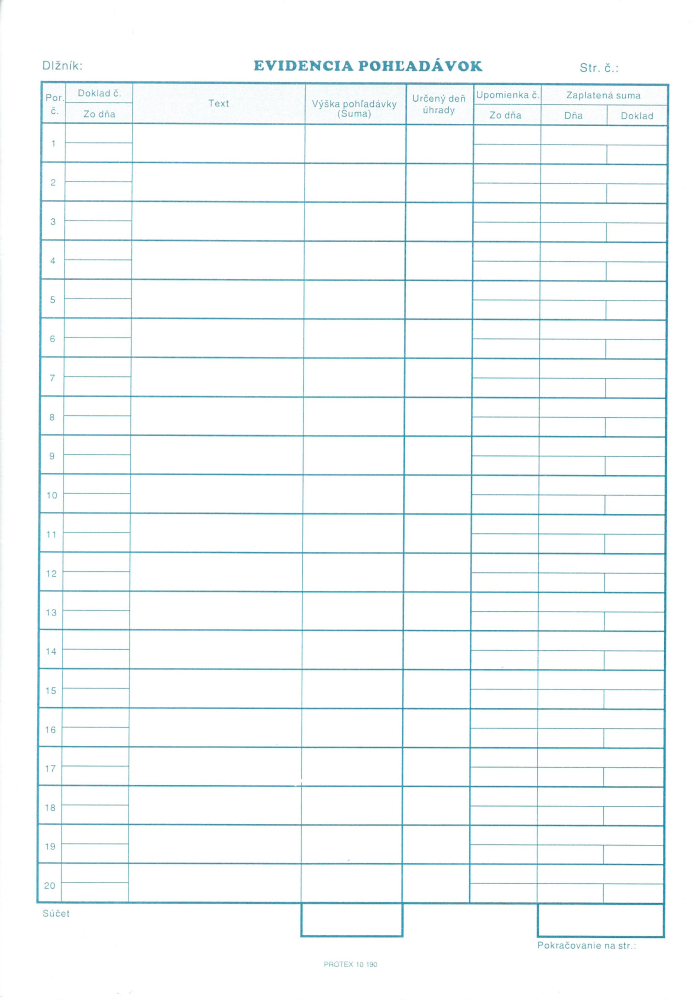 10190 KNIHA POHĽADÁVOK A ZÁVAZKOV A4 20+20 list.